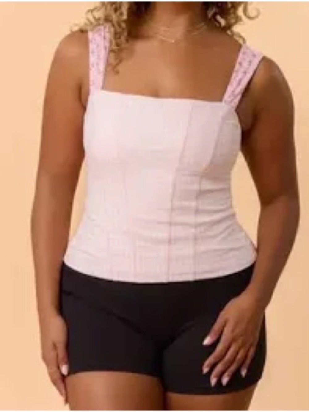 Blogilates Pink Gingham Tiny Bows Corset Tank - Picture 3 of 6
